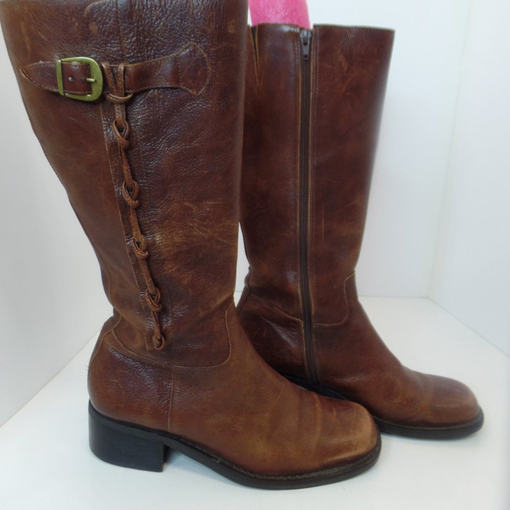 Brown Leather Zip Up Boots W Braided Trim & Buckle With Character Sz 9  #6436398 - Picture 15 of 16